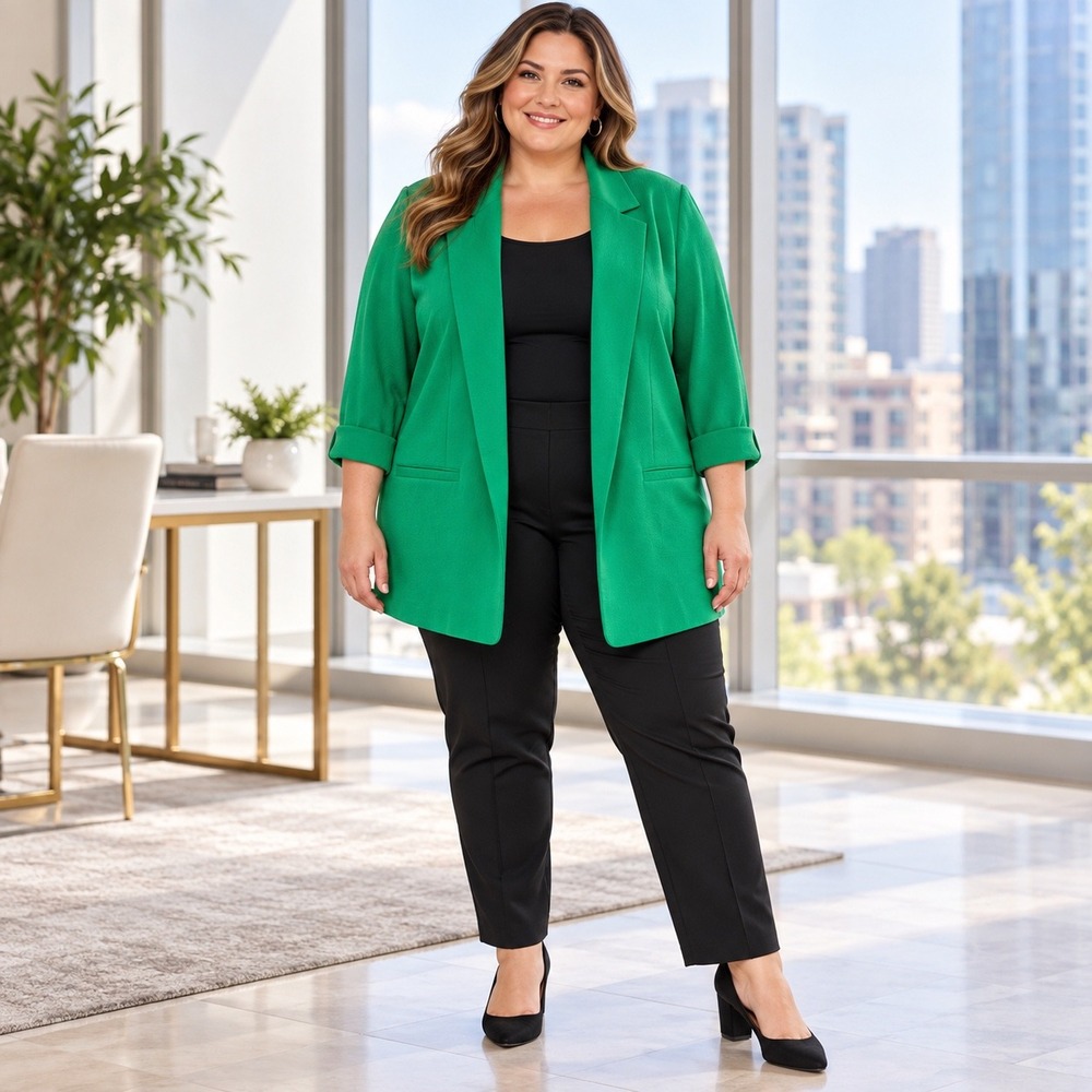 Maurices Green Open Front 3/4 Cuffed Sleeve Textured Blazer Plus Size 3X NWT
